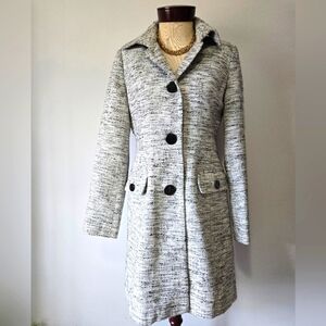 Le Chateau Wool Blend Black And White Knit Midi Jacket. Size Small